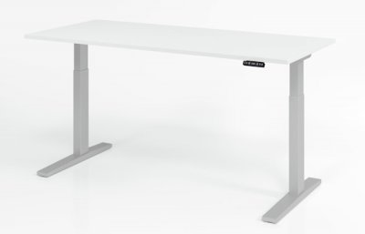 elektrischer Schreibtisch HMK 180x80 cm Gestell Silber Tischplatte Weiß
