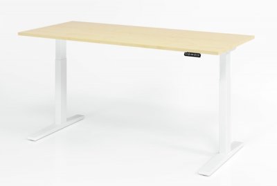 elektrischer Schreibtisch HMK 180x80 cm Gestell Weiß Tischplatte Ahorn
