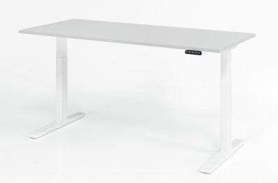 elektrischer Schreibtisch HMK 180x80 cm Gestell Weiß Tischplatte Lichtgrau
