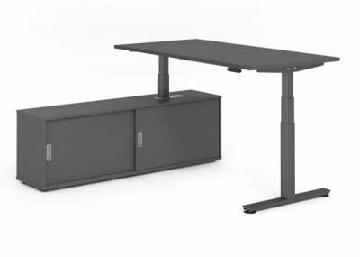 Schreibtisch elektrisch höhenverstellbar mit Sideboard Grafit Grafit