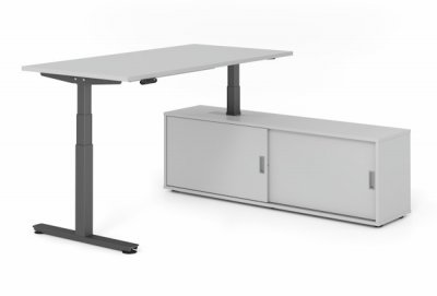 Schreibtisch elektrisch höhenverstellbar mit Sideboard Lichtgrau Grafit