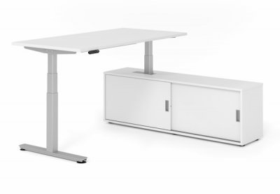 Schreibtisch elektrisch höhenverstellbar mit Sideboard Weiß Silber