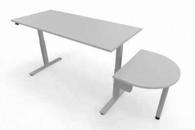 Schreibtisch elektrisch höhenverstellbar mit Anbautisch Lichtgrau