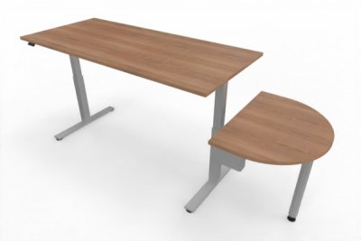 Schreibtisch elektrisch höhenverstellbar mit Anbautisch Nussbaum