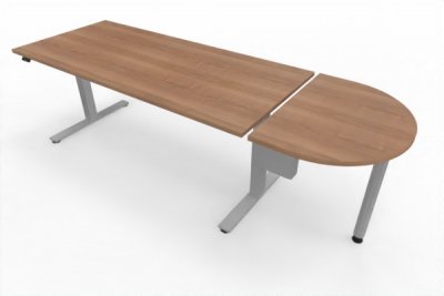 Schreibtisch elektrisch höhenverstellbar mit Anbautisch Nussbaum