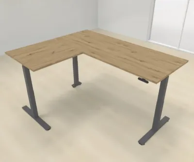 Elektrisch höhenverstellbarer Winkelschreibtisch 200 x 160 cm DSM Grafit Asteiche