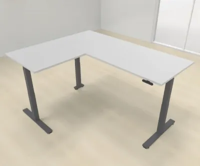 Elektrisch höhenverstellbarer Winkelschreibtisch 200 x 160 cm DSM Grafit Lichtgrau