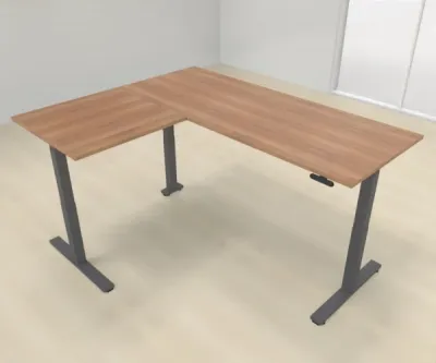 Elektrisch höhenverstellbarer Winkelschreibtisch 200 x 160 cm DSM Grafit Nussbaum