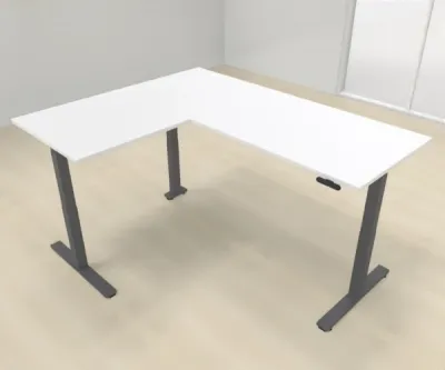 Elektrisch höhenverstellbarer Winkelschreibtisch 200 x 160 cm DSM Grafit Weiß
