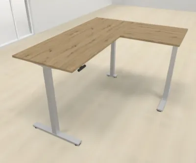 Elektrisch höhenverstellbarer Winkelschreibtisch 200 x 160 cm DSM Silber Asteiche
