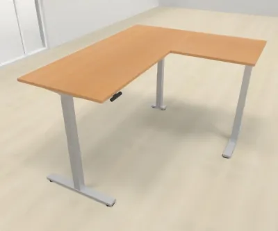 Elektrisch höhenverstellbarer Winkelschreibtisch 200 x 160 cm DSM Silber Buche