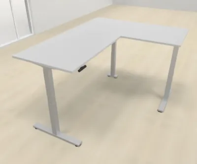 Elektrisch höhenverstellbarer Winkelschreibtisch 200 x 160 cm DSM Silber Lichtgrau