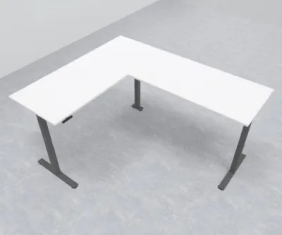 Elektrisch höhenverstellbarer Winkelschreibtisch 200 x 240 cm DSM Grafit Weiß