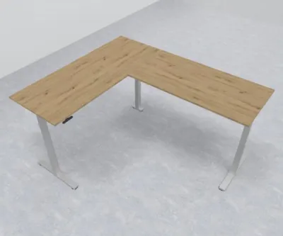 Elektrisch höhenverstellbarer Winkelschreibtisch 200 x 240 cm DSM Silber Asteiche
