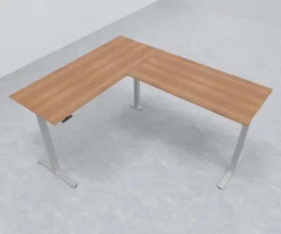 Elektrisch höhenverstellbarer Winkelschreibtisch 200 x 240 cm DSM Silber Nussbaum