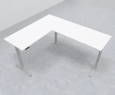 Elektrisch höhenverstellbarer Winkelschreibtisch 200 x 240 cm DSM Silber Weiß