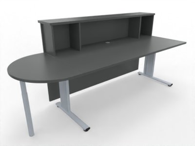 Empfangstheke Solid 180 cm mit Anbautisch 50 cm Onyxgrau Innenansicht