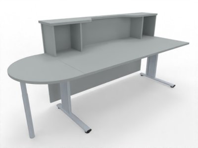 Empfangstheke 180 cm mit Anbautisch 50 cm Lichtgrau Innenansicht mit Monitorausschnitt