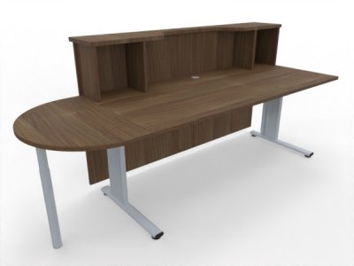 Empfangstheke 180 cm mit Anbautisch 50 cm Nussbaum Innenansicht