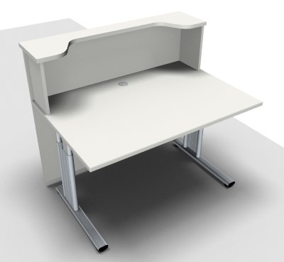 Empfangstheke Solid 120 cm mit Taschenablage Weiss mit Ausschnitt