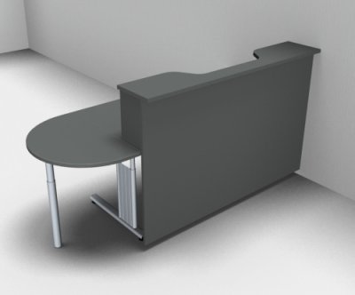 Empfangstheke Solid 160 cm mit Anbautisch Onyxgrau mit Monitorausschnitt