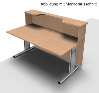Empfangstheke Solid 160 cm Buche Innenansicht mit Monitorausschnitt