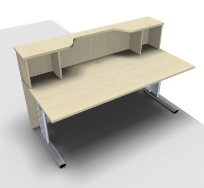 Empfangstheke Solid 180 cm mit Designblende Innenansicht mit Monitorausschnitt Ahorn