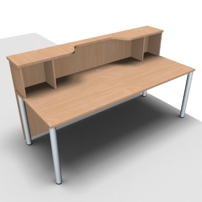 Empfangstheke Solid 200 cm mit Monitorausschnitt Buche Innenansicht