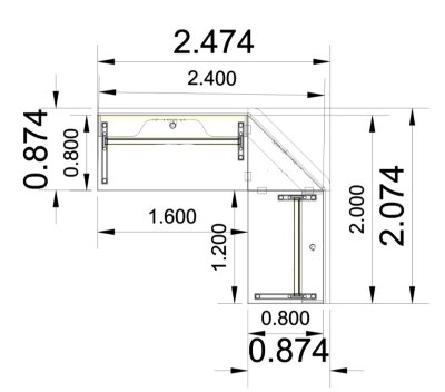 Empfangstheke Solid 240x200 cm Zeichnung