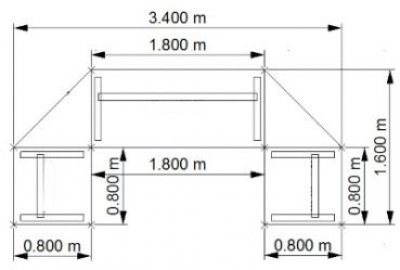 Empfangstheke Solid 340 x 160 cm Maße