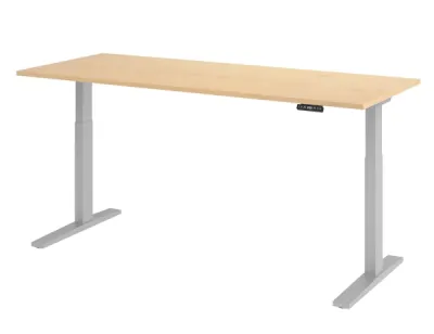 Ergonomischer Schreibtisch 200 x 80 cm Gestellfarbe Silber Tischplatte Ahorn