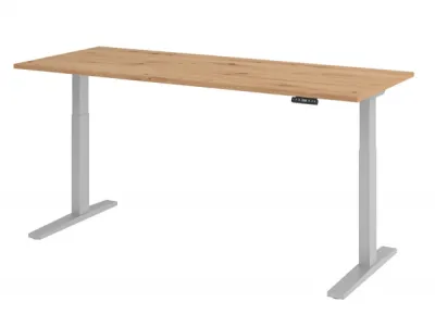 Ergonomischer Schreibtisch 200 x 80 cm Gestellfarbe Silber Tischplatte Asteiche