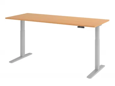 Ergonomischer Schreibtisch 200 x 80 cm Gestellfarbe Silber Tischplatte Buche