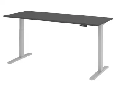 Ergonomischer Schreibtisch 200 x 80 cm Gestellfarbe Silber Tischplatte Grafit