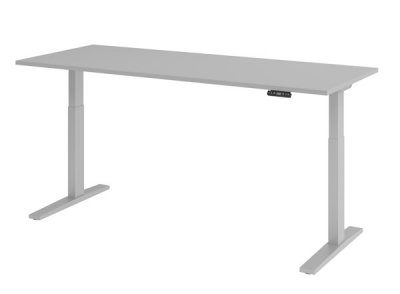 Ergonomischer Schreibtisch 200 x 80 cm Gestellfarbe Silber Tischplatte Lichtgrau