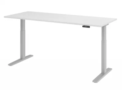 Ergonomischer Schreibtisch 200 x 80 cm Gestellfarbe Silber Tischplatte Weiß