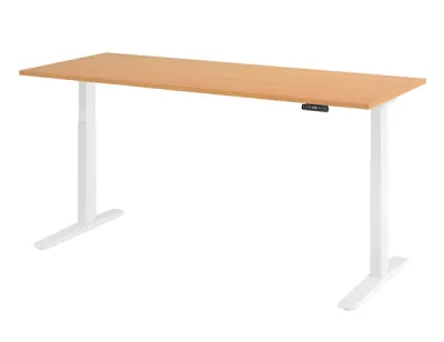 Ergonomischer Schreibtisch 200 x 80 cm Gestell Weiß Tischplatte Buche