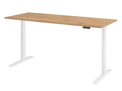 Ergonomischer Schreibtisch 200 x 80 cm Gestellfarbe Weiß Tischplatte Asteiche