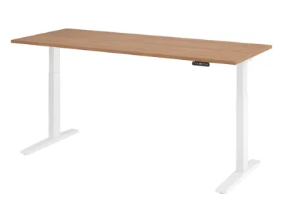 Ergonomischer Schreibtisch 200 x 80 cm Gestellfarbe Weiß Tischplatte Nussbaum