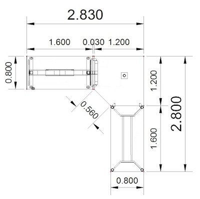 Ergonomischer Winkelschreibtisch VXY11 283x280cm Zeichnung