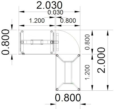 Ergonomischer Winkelschreibtisch VXY3 203 x 200 cm Stellfäche