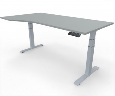 PC-Schreibtisch Elevate Plus linke Seite 100 cm tief Gestell Silber Tischplatte Lichtgrau