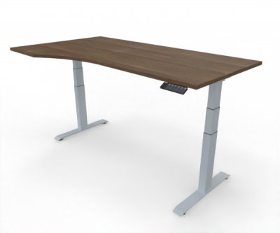 PC-Schreibtisch Elevate Plus linke Seite 100 cm tief Gestell Silber Tischplatte Nussbaum