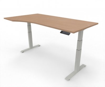 PC-Schreibtisch Elevate Plus linke Seite 100 cm tief Gestell Weiß Tischplatte Buche