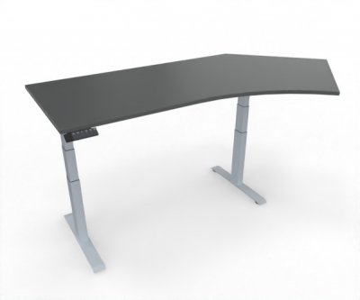Höhenverstellbarer Schreibtisch 135 Grad rechts Gestell Silber Tischplatte Onyx