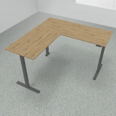 Höhenverstellbarer Winkelschreibtisch 200 x 200 cm DSM Grafit Asteiche