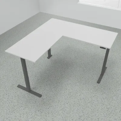 Höhenverstellbarer Winkelschreibtisch 200 x 200 cm DSM Grafit Lichtgrau