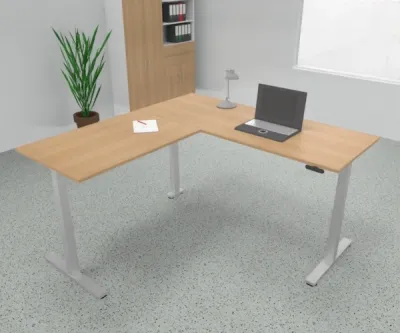 Höhenverstellbarer Winkelschreibtisch 200 x 200 cm DSM Silber Eiche