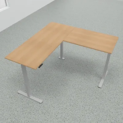 Höhenverstellbarer Winkelschreibtisch 200 x 200 cm DSM Silber Eiche
