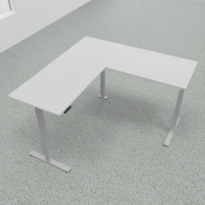 Höhenverstellbarer Winkelschreibtisch 200 x 200 cm DSM Silber Lichtgrau